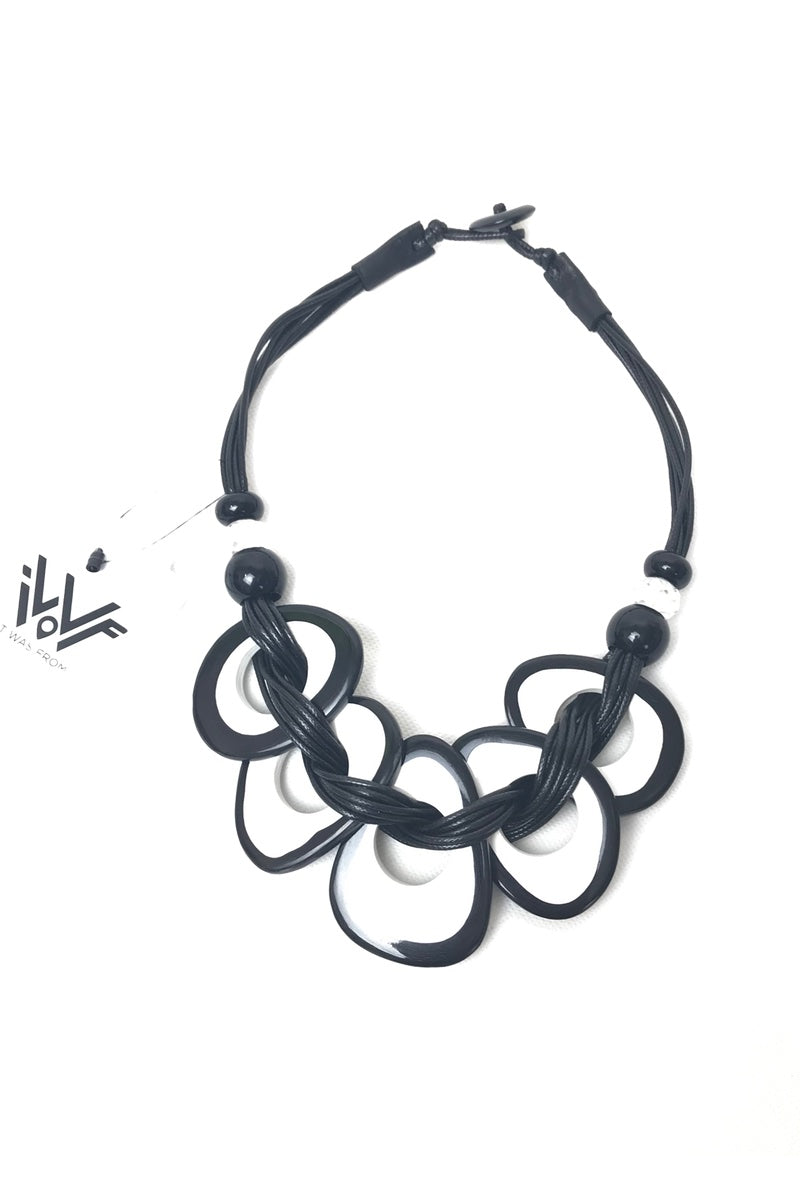 unusual bold black and white statement necklace.