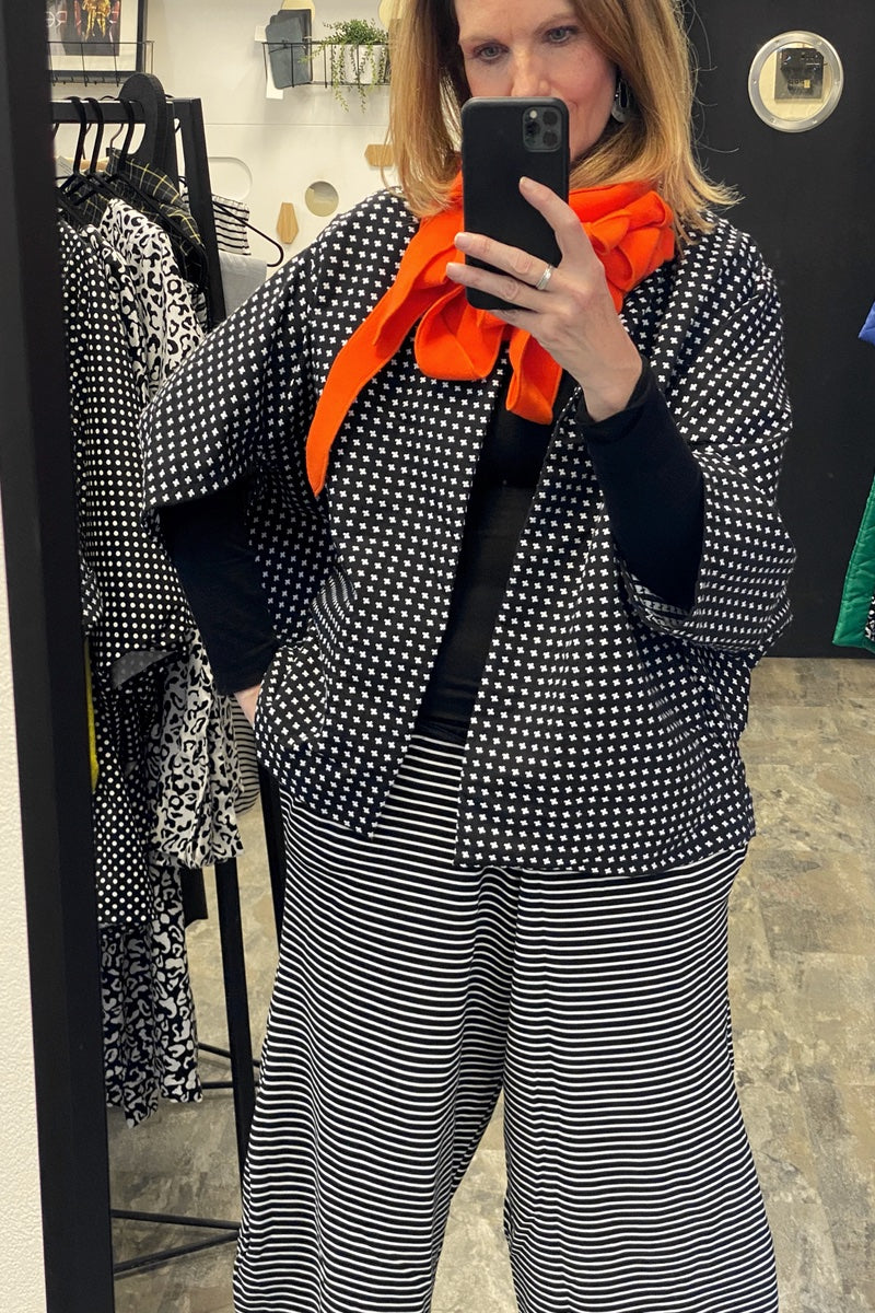 Kimono - Black + White  - Textured Woven Cross