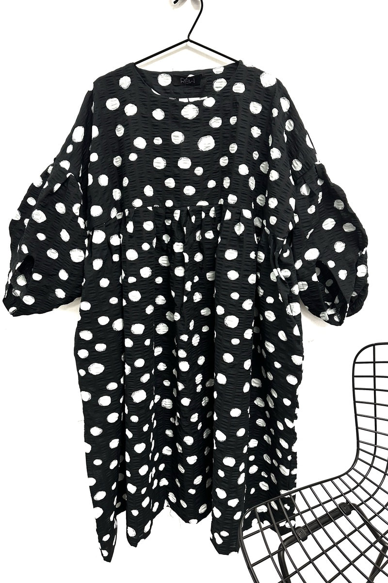 Mooky Dress - Black + White Cotton Popplin Dots