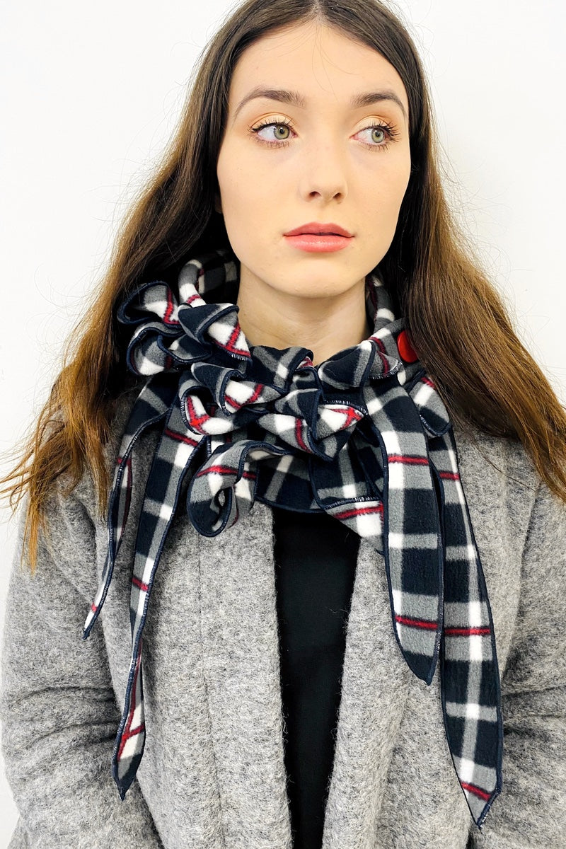 Ellie - Navy Grey Red Checked Tartan Scarf