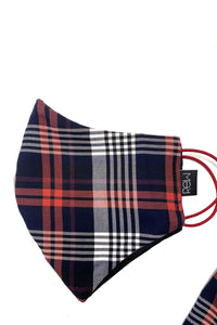 Unisex 3 Ply Face Mask - Covering - Red & Navy Tartan