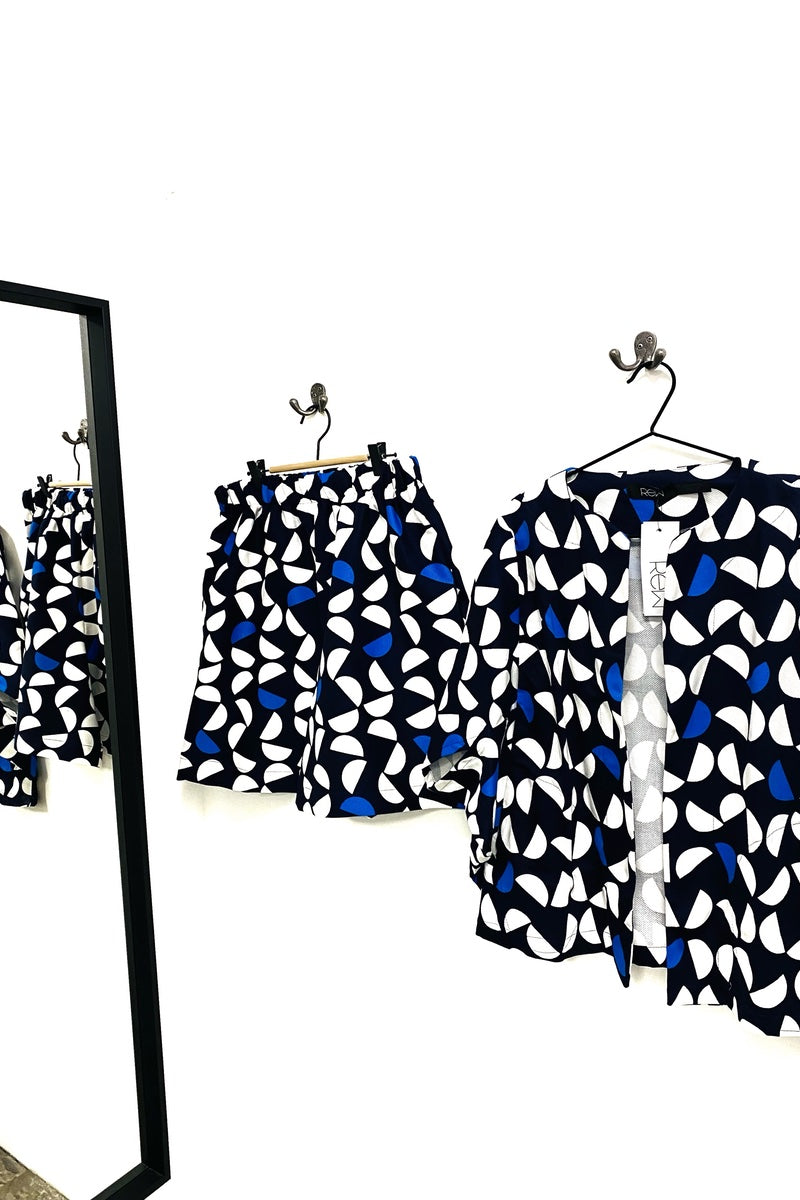 Midi Shorts - Abstract Blue Cotton
