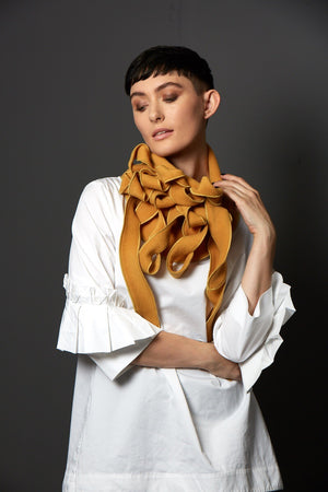 luxury mustard fleece button scarf