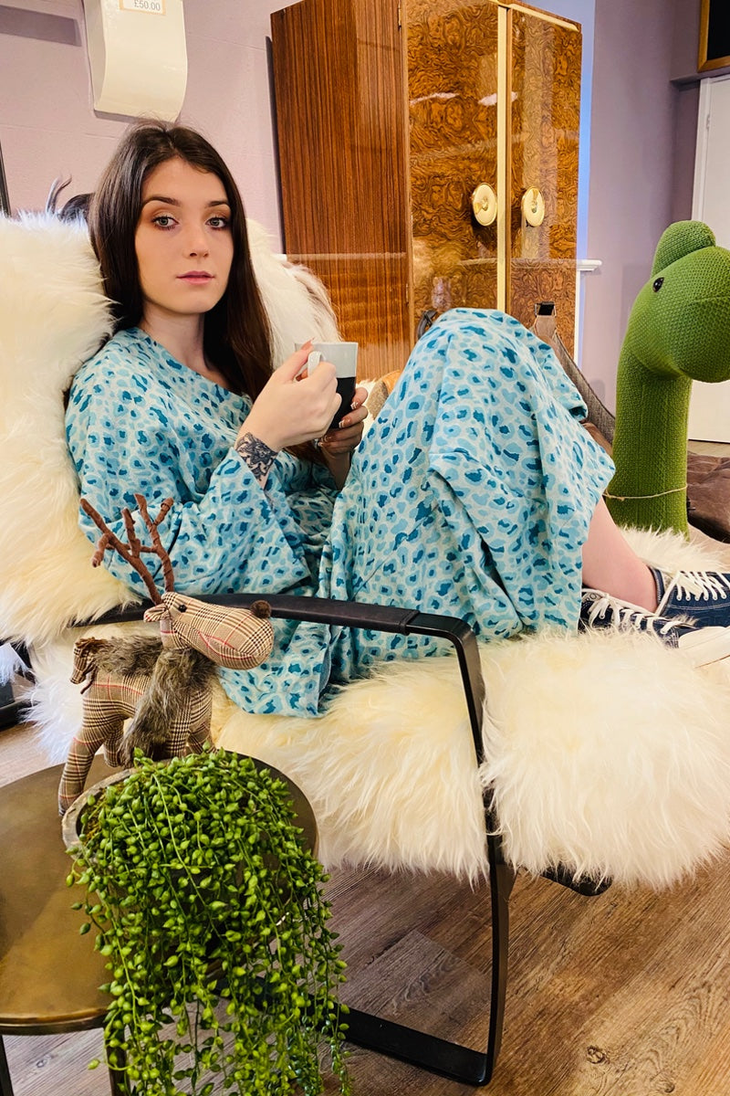 Lounge Wear - Leopard Turquoise Balloon Bottoms