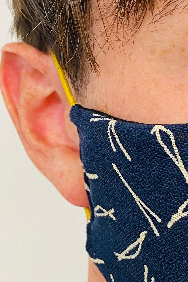 Face Mask - Unisex Navy Stick Print