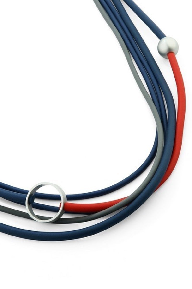 Paula - Navy And Red Long Rubber Necklace