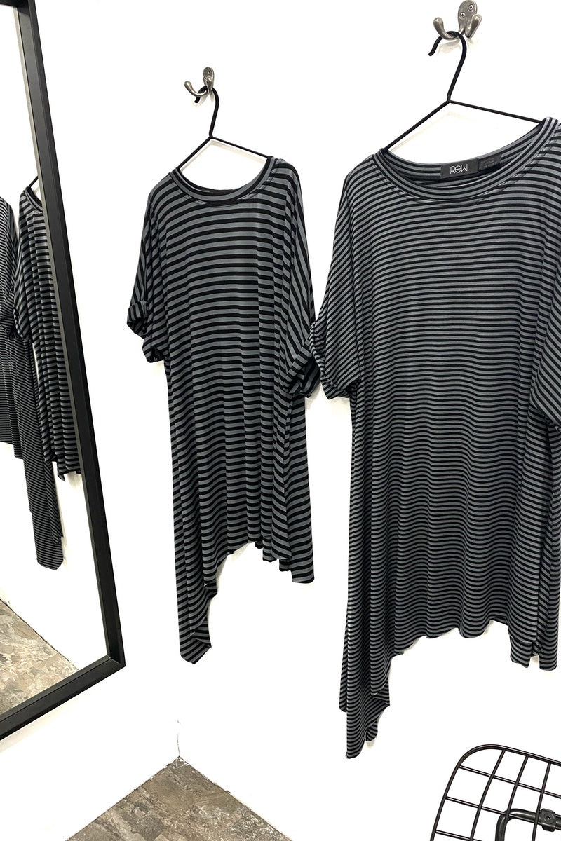 Polly Asymmetric T shirt - Striped Steel