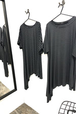 Polly Asymmetric T shirt - Striped Steel