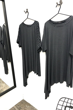 Polly Asymmetric T shirt - Striped Steel