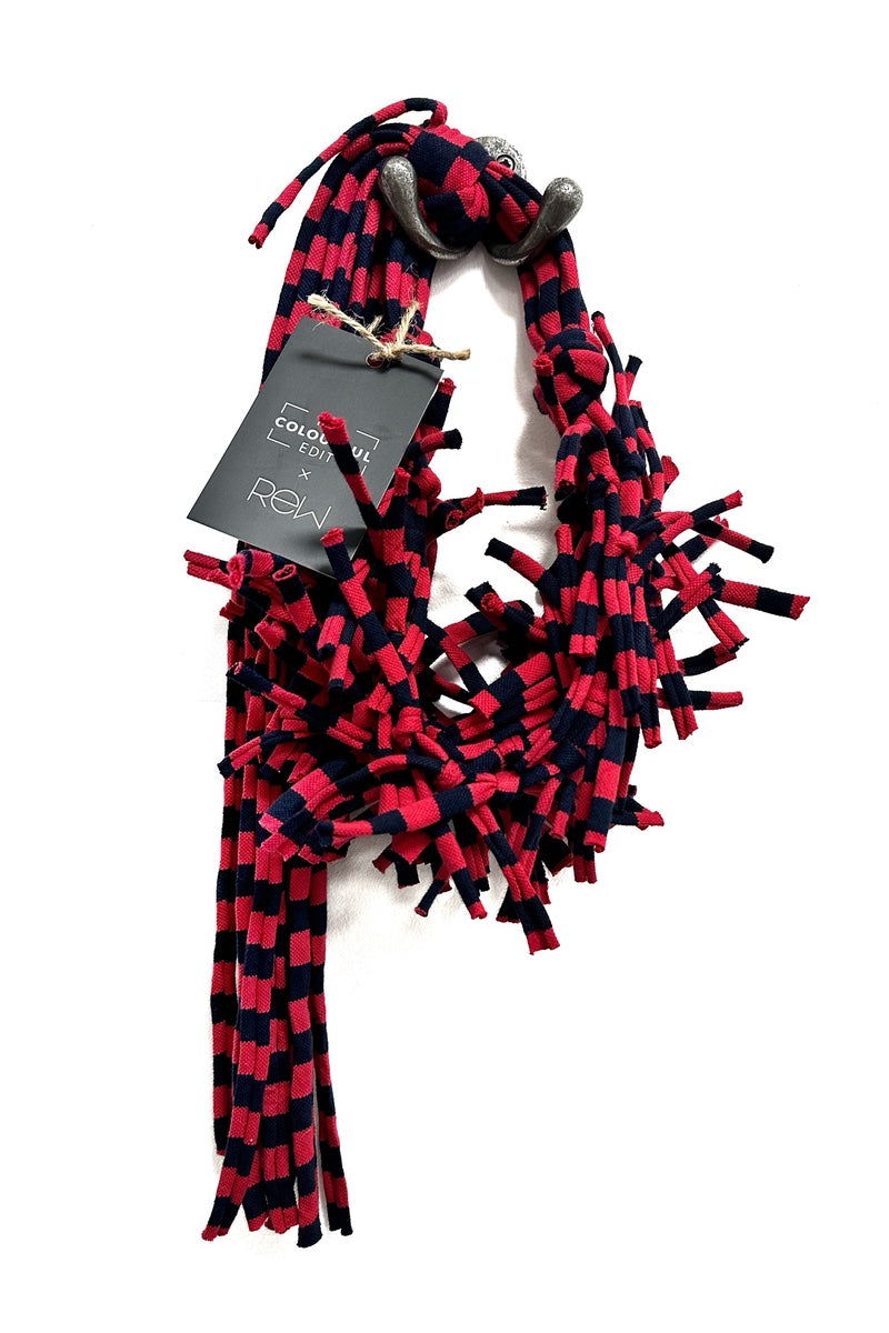 Abby Red - Navy Check - Unusual Tassel Necklace