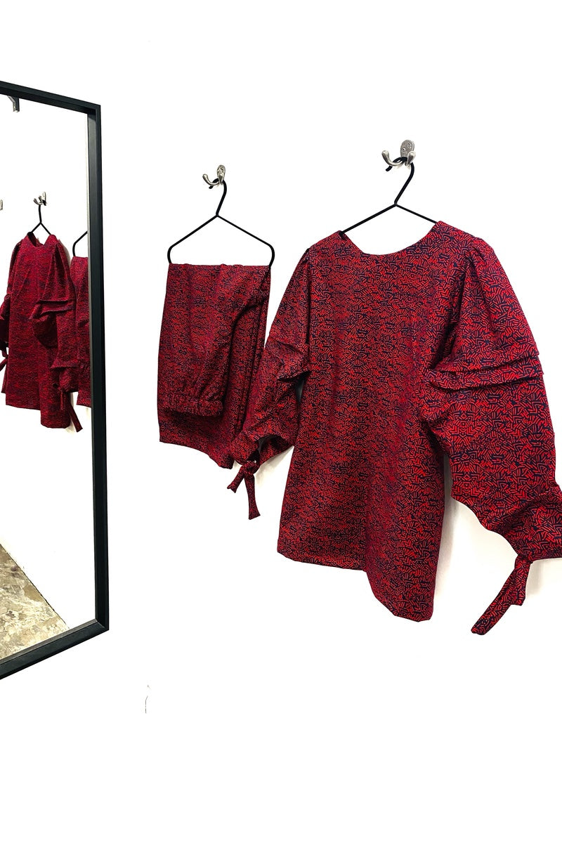Rach Shirt - Slim Fit - Red & Navy Aztec Print