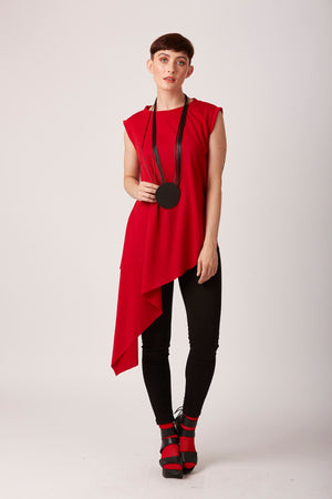 Asymmetrical summer vest unusual red