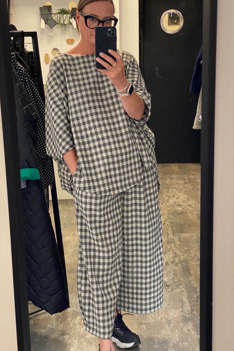 Balloon Trousers - Olive Gingham Cheese Cloth