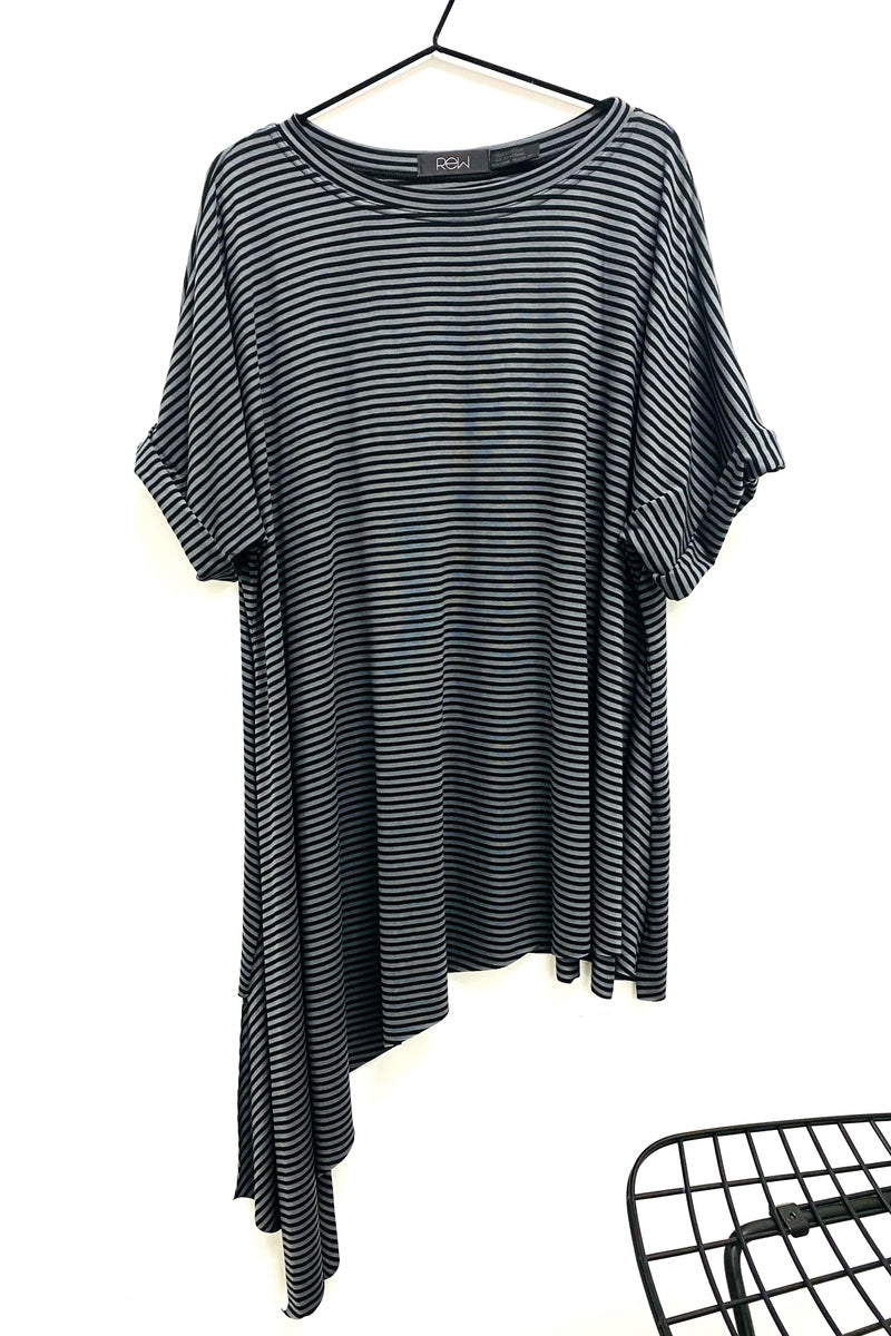 Polly Asymmetric T shirt - Striped Steel