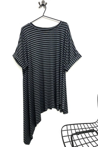 Polly Asymmetric T shirt - Striped Steel