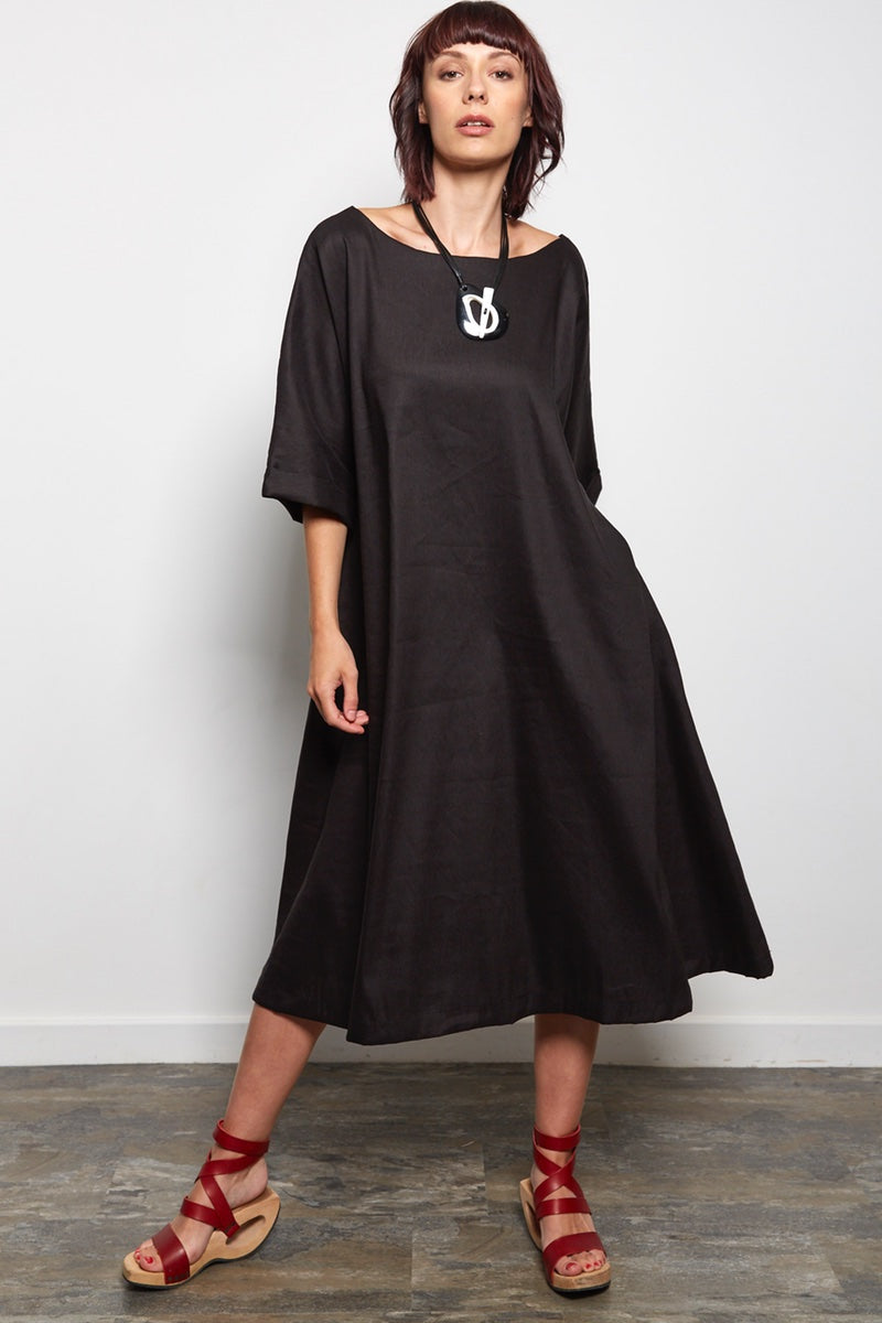 flared black linen dress | womens summer dress